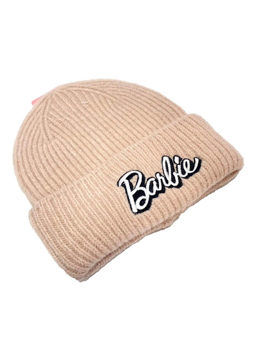 Barbie Hat Peach Pink Beanie Embroidered Toque Womens Black Knit Cute Barbie New
